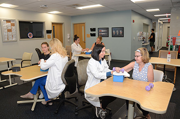 women doing physical therapy work on hands