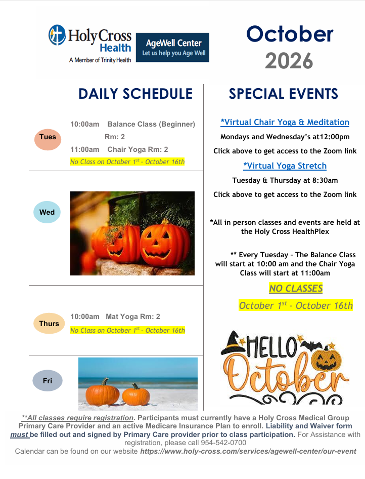 October AgeWell Calendar 